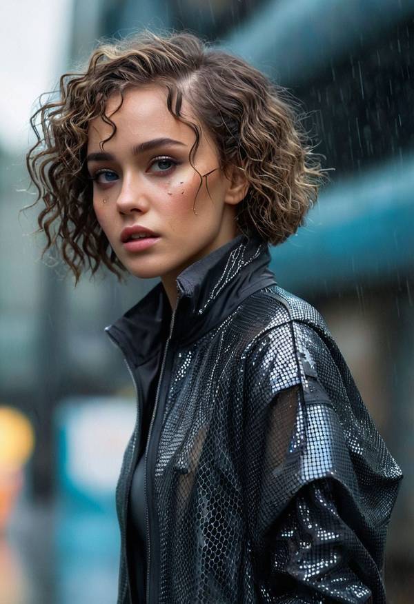 女生短發卷發發型，白水揉碎了月光洗發水廣告衫的風衣里錯亂