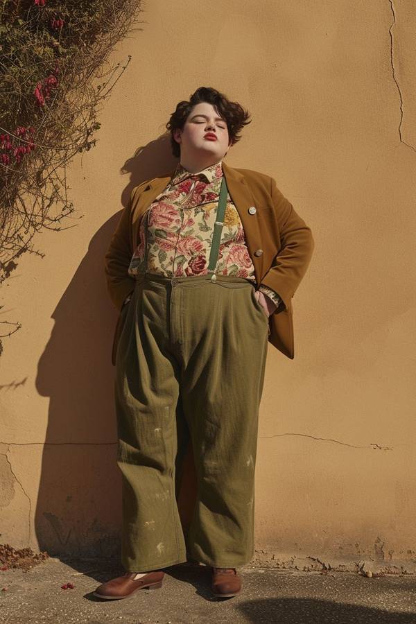 胖的人穿背帶褲好看嗎,豐滿之美:背帶褲穿搭重塑身材新維度