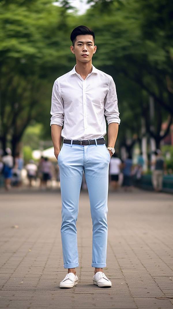 淺藍色的褲子配什么顏色的上衣，淺藍褲子配白色上衣最顯清爽百搭