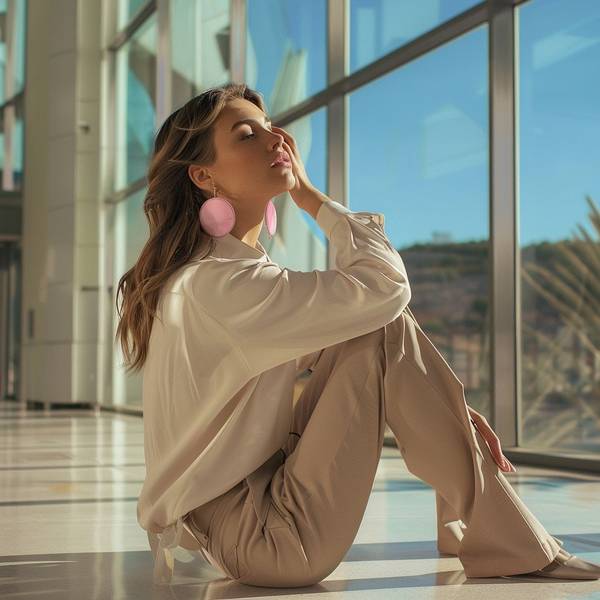 卡其色褲子配粉色上衣，粉色上衣搭配卡其褲的時尚通勤造型指南