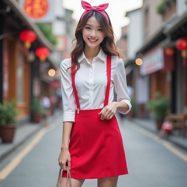 紅色蕾絲裙配什么上衣，白色針織上衣搭紅色蕾絲裙優雅溫柔風