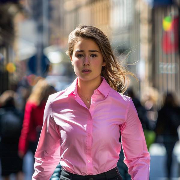 卡其色褲子配粉色上衣，粉色上衣搭配卡其褲的時尚通勤造型指南