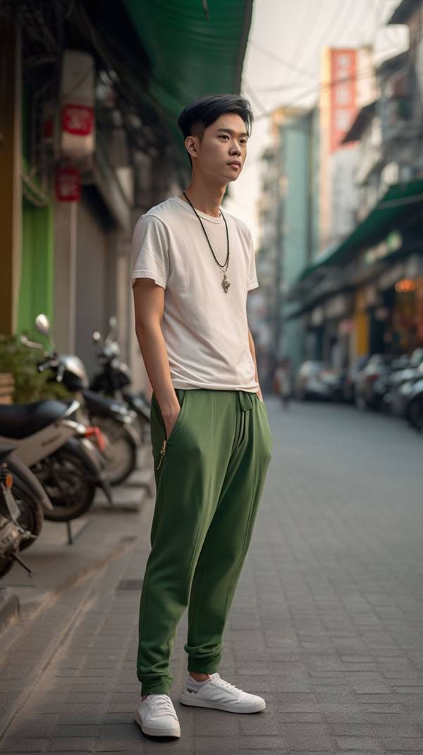 男生綠色t恤配什么褲子，夏季型男綠色T恤穿搭全攻略，這些褲子最吸睛百搭