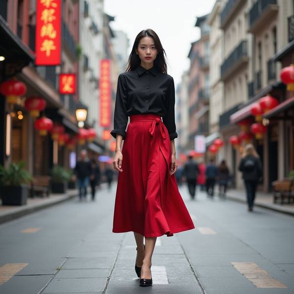 黑色裙子配什么顏色上衣，黑色裙子色彩搭配指南，6種上衣配色穿出高級感