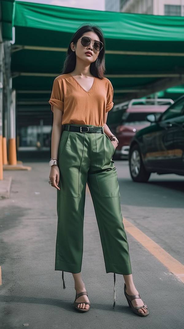 綠色褲子配什么顏色上衣好看，墨綠褲子的時(shí)尚配色指南：20種高級(jí)上衣搭配方案